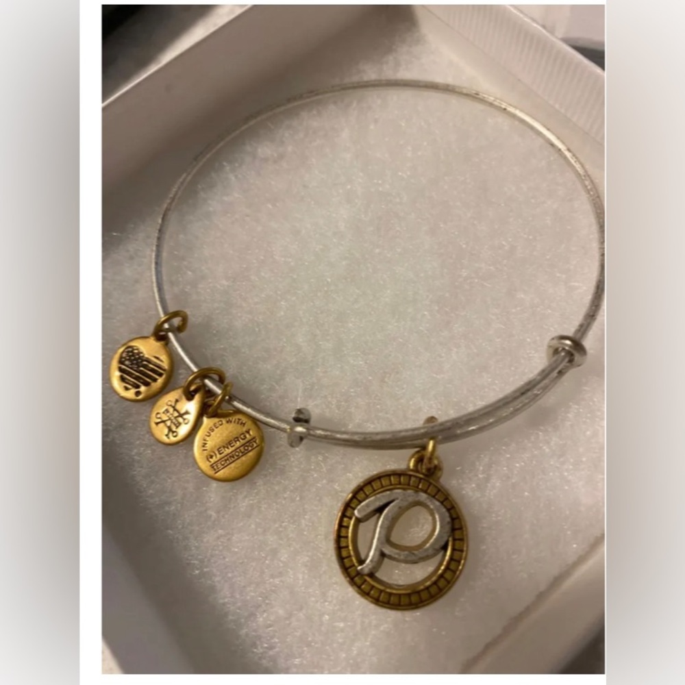New Alex & Ani initial P silver/gold tone charm bracelet,gift box,some discolor. - Picture 6 of 10
